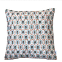 Thumbnail for Handmade sage green and rust botanical leaf cushion cover with a geometric trellis pattern