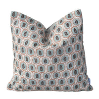 Thumbnail for Sage green and rust leaf trellis cushion cover on a natural linen-look background