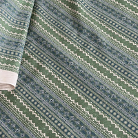 Thumbnail for Green and cream ethnic stripe fabric with soft rustic texture – suitable for handcrafted window treatments, custom decor accents, and light upholstery.
