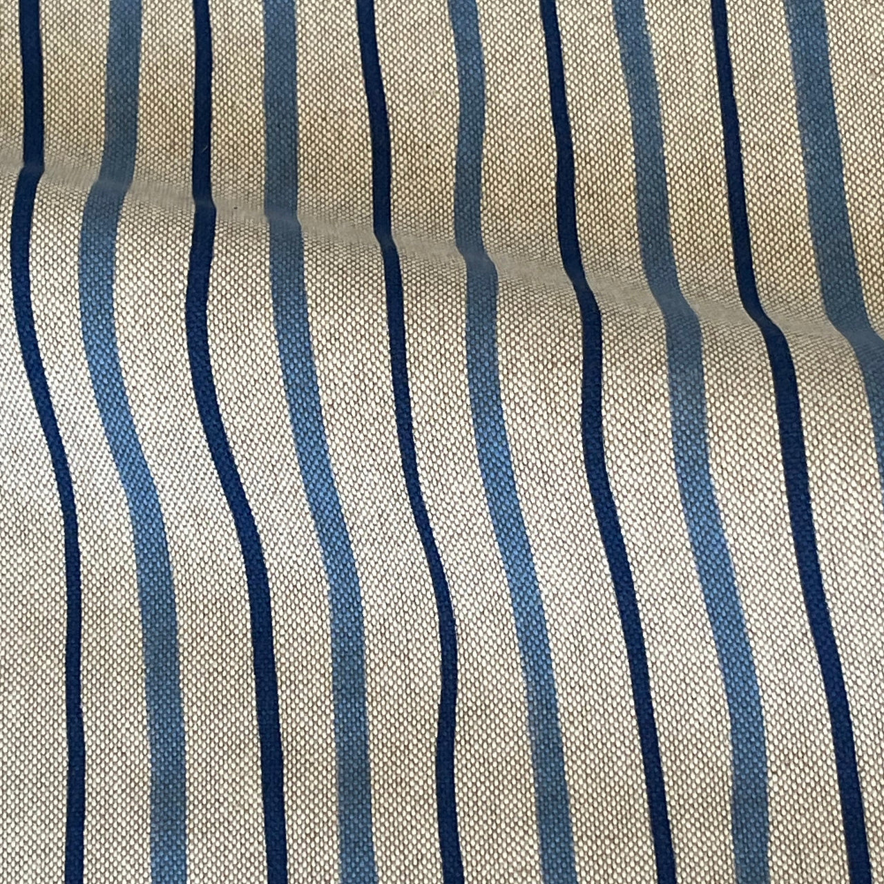 Blue and beige Seabreeze striped fabric suitable for making Roman blinds