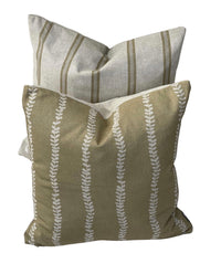 Thumbnail for Soft gold cushion cover with vertical cream leaf stripes on a textured linen-look background