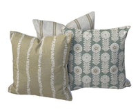 Thumbnail for Soft gold stripe cushion cover coordinated with Apple Green Scandinavian floral and natural ticking stripe cushions