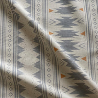 Thumbnail for Linen look cotton fabric with blue grey tribal geometric design
