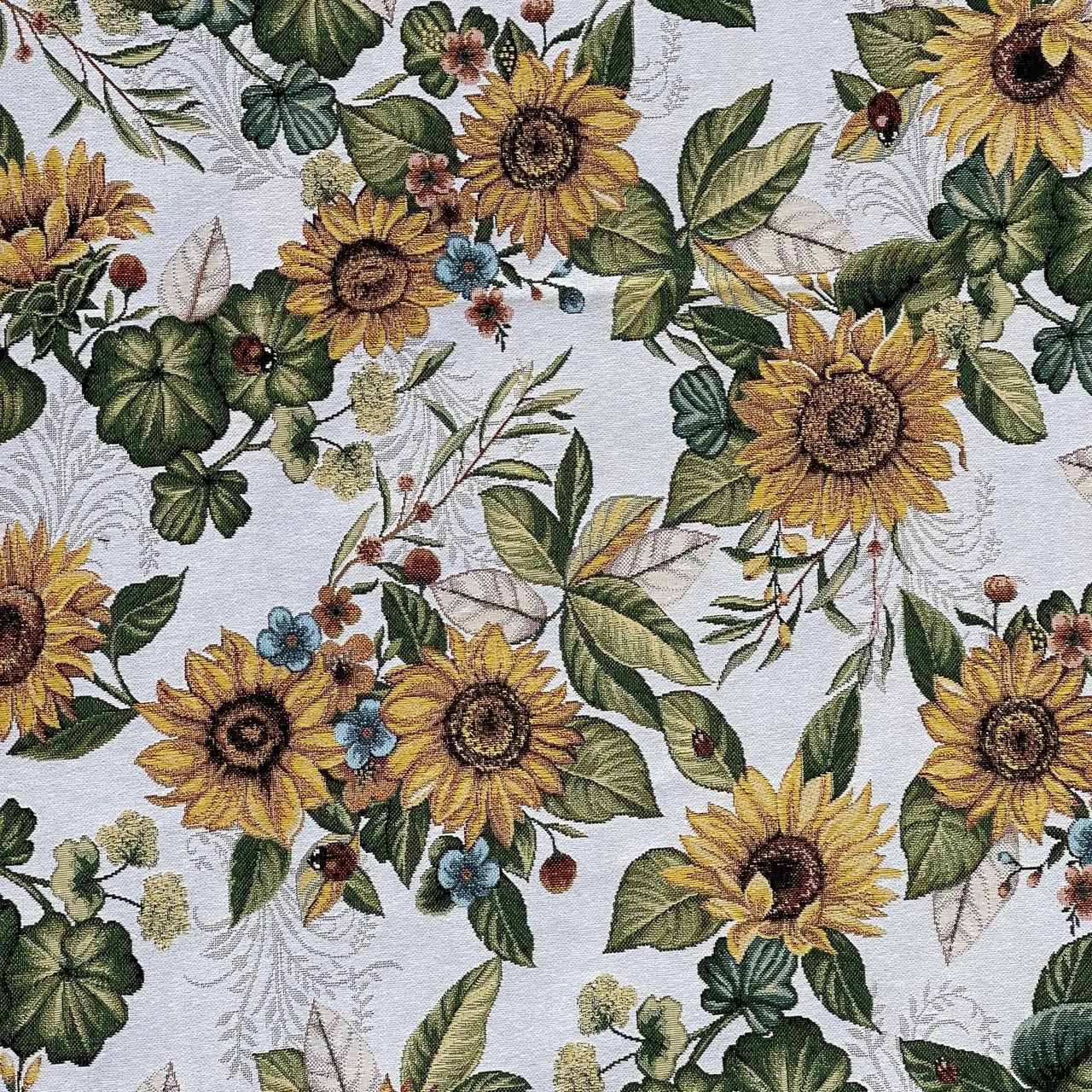 Sunflower fabric close-up highlighting intricate woven threads