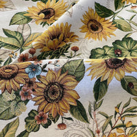 Thumbnail for Sunflower and foliage fabric in yellow, green, and natural tones