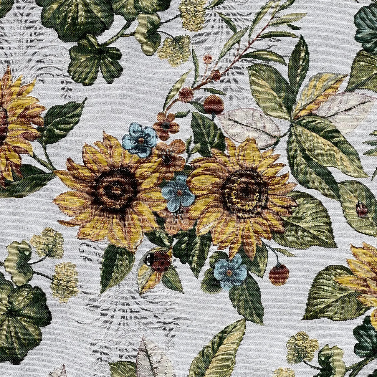 Sunflower fabric close-up highlighting intricate woven threads