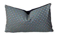 Thumbnail for Rectangular teal blue and gold geometric lumbar cushion cover