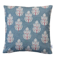 Thumbnail for Teal leaf cushion cover with cream leaves and coral stems
