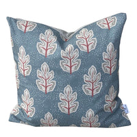 Thumbnail for Close-up of cream Nordic leaves with coral stems on teal fabric