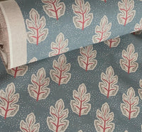 Thumbnail for Teal Nordic leaf linen-look cotton-blend fabric displayed on a roll