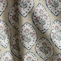 Thumbnail for Rustic floral fabric featuring oval medallion motifs on neutral beige ground