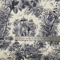 Thumbnail for Toile curtain fabric in blue and beige with palm tree design