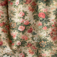 Thumbnail for Neutral floral curtain fabric with blush and coral roses