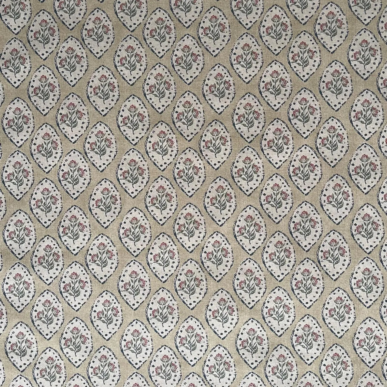 Elegant floral linen-effect fabric styled in classic French country interior