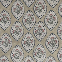 Thumbnail for Botanical medallion fabric in sage green, red and navy on natural linen base