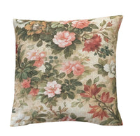 Thumbnail for Square cottage garden cushion cover with vintage roses and green foliage