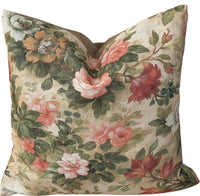 Thumbnail for Vintage rose floral cushion cover with pink and burgundy flowers on a warm yellow-beige background