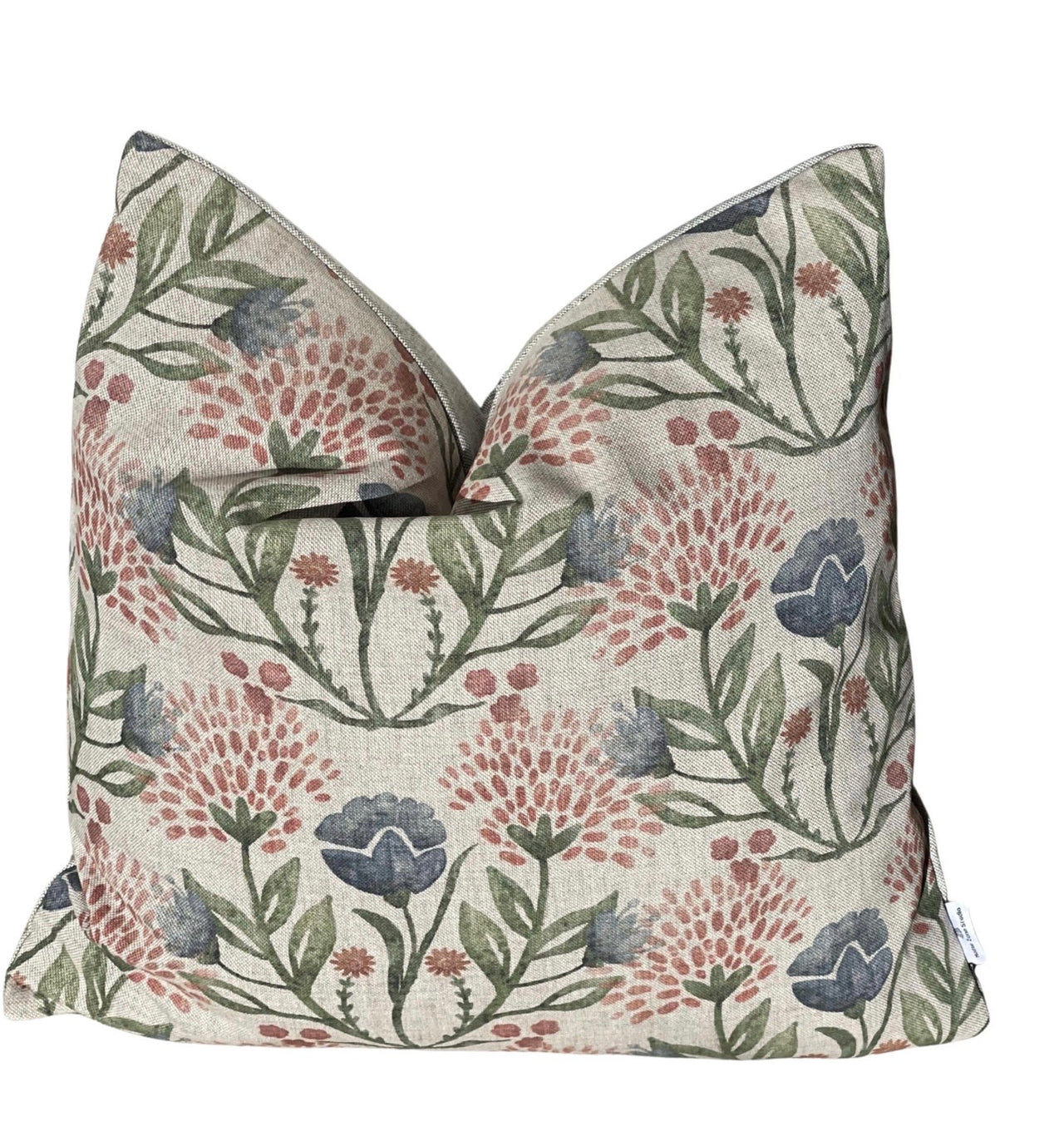 Close-up of the textured cotton-blend fabric on the Willow Bloom cushion cover