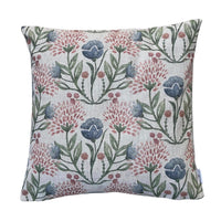 Thumbnail for Willow Bloom floral cushion cover with blue and pink meadow flowers on natural fabric