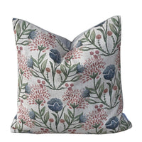 Thumbnail for Willow Bloom floral cushion cover with blue and pink meadow flowers on natural fabric