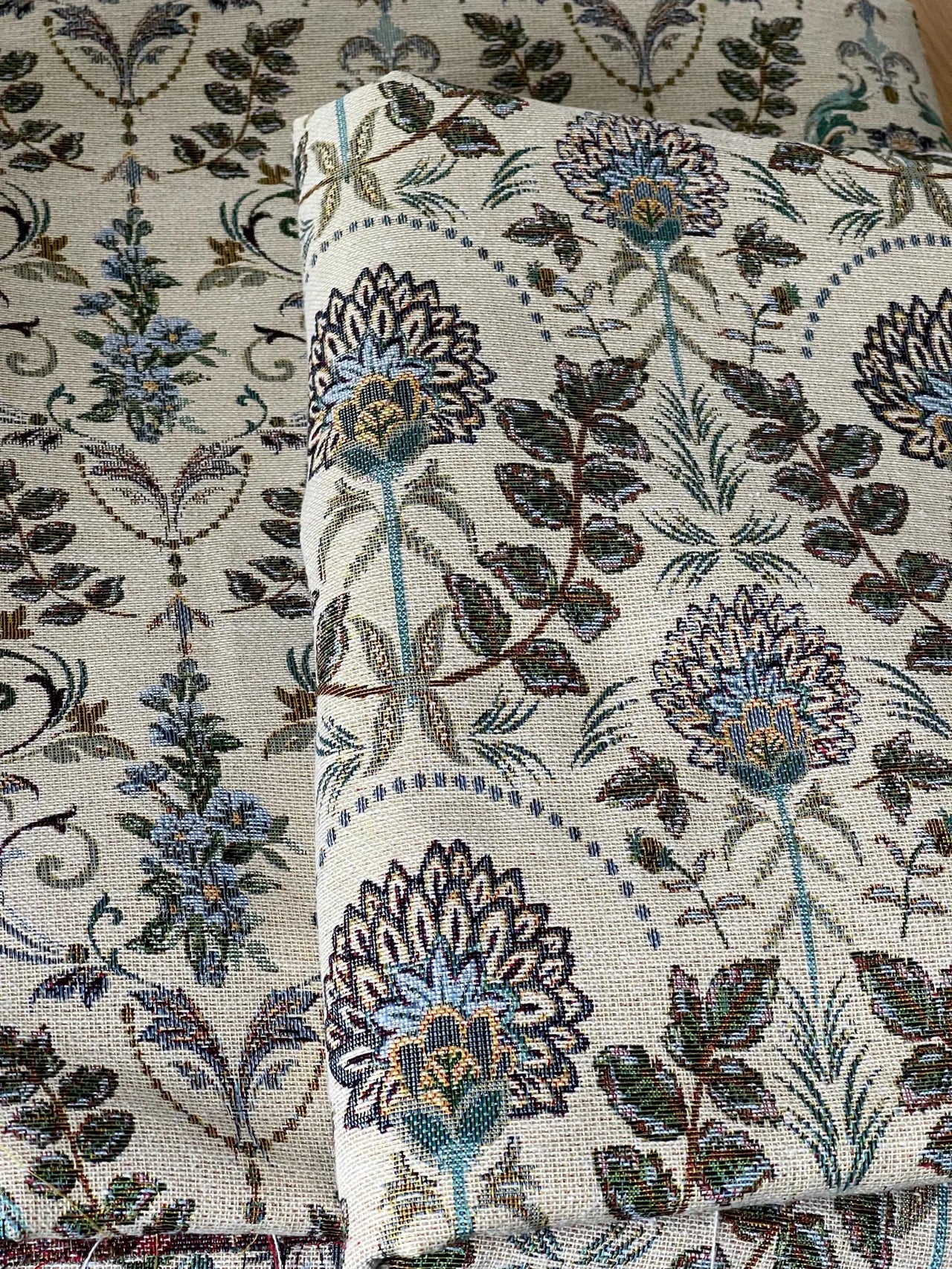 Upholstery weight woven damask fabric