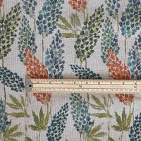 Thumbnail for Natural cotton fabric featuring painterly meadow flowers and foliage, scale image highlighting repeat size for upholstery and drapery projects