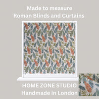 Thumbnail for Made to measure botanical print Roman blind in sustainable fabric with orange blue and green foliage, handmade window treatment by Home Zone Studio