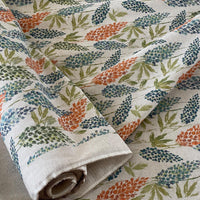 Thumbnail for Organic botanical print fabric in earthy tones – printed cotton for sustainable interiors, ideal for curtains, cushions, roman blinds and rustic furnishings.