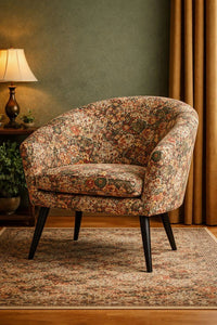 Thumbnail for Woven woodland upholstery fabric with floral landscape pattern