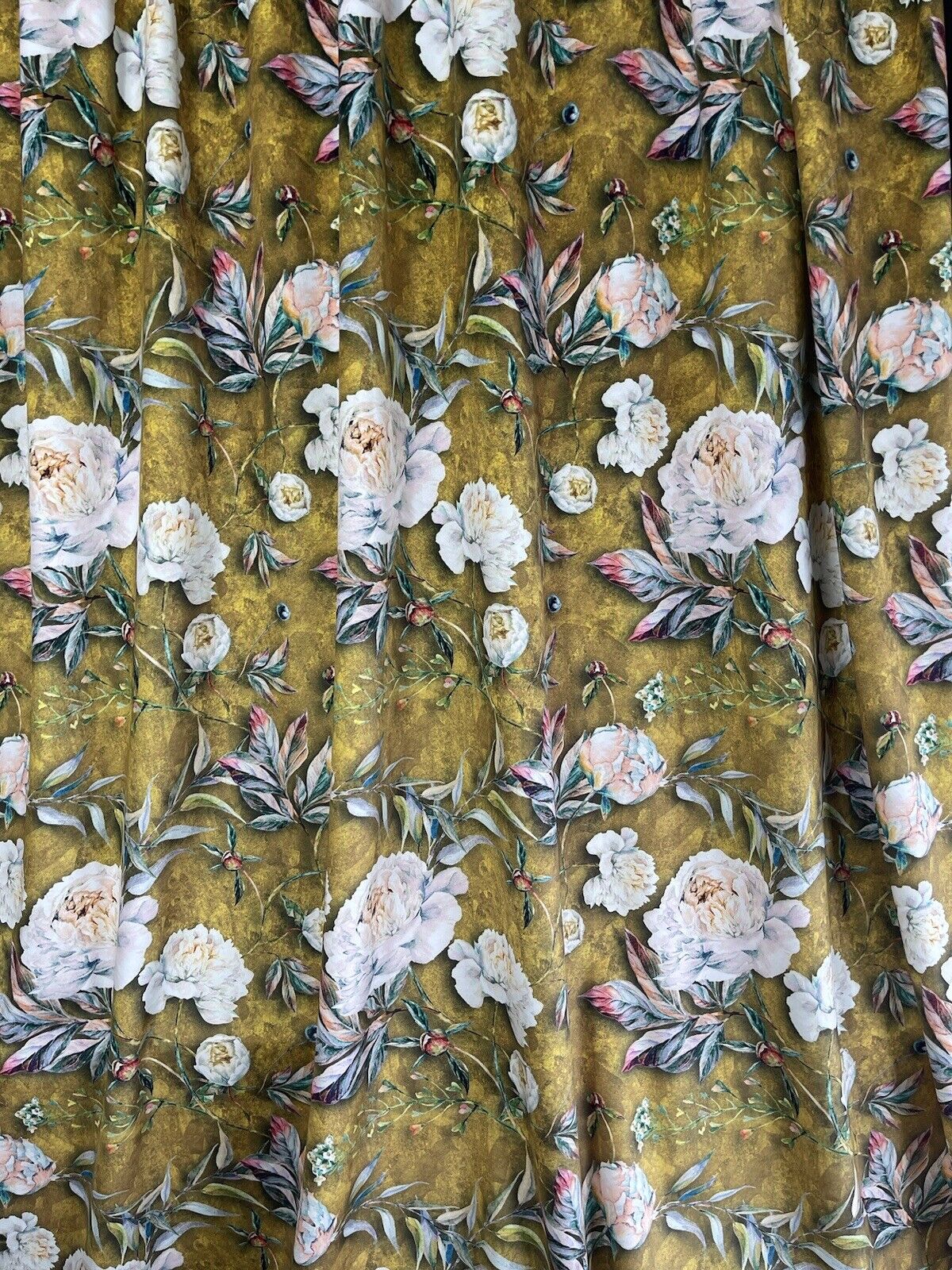 Light Pink Roses in Bloom Printed on Yellow Gold Color Velvet  Fabric Sold by Yard Meter DIY Upholstery Floral Sewing Material By Yards Metros Flowers Curtain Textile