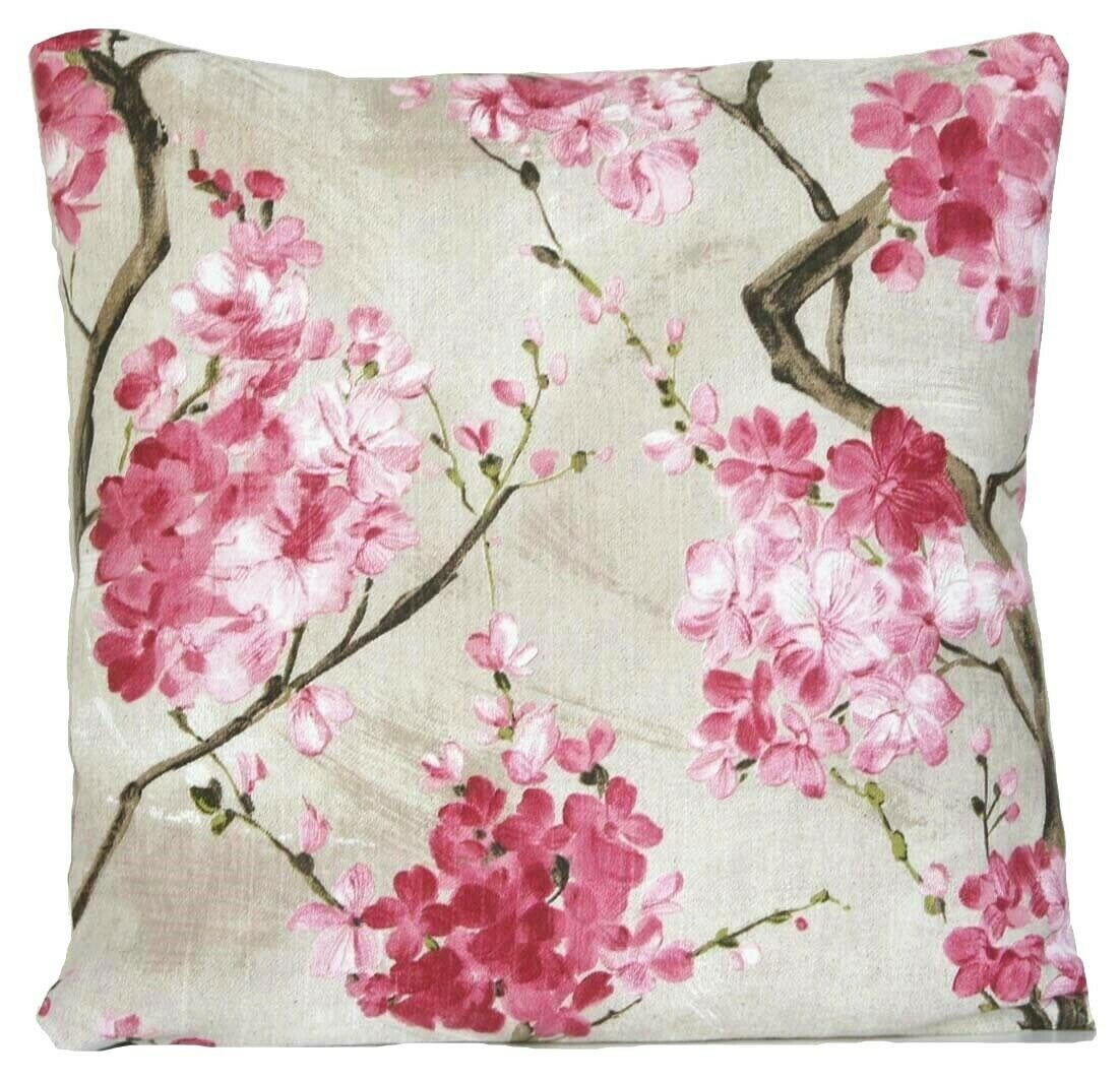 Tree Cushion Cover Pink Cherry Blossom Cotton Printed Fabric 16" 18" 20" 22"