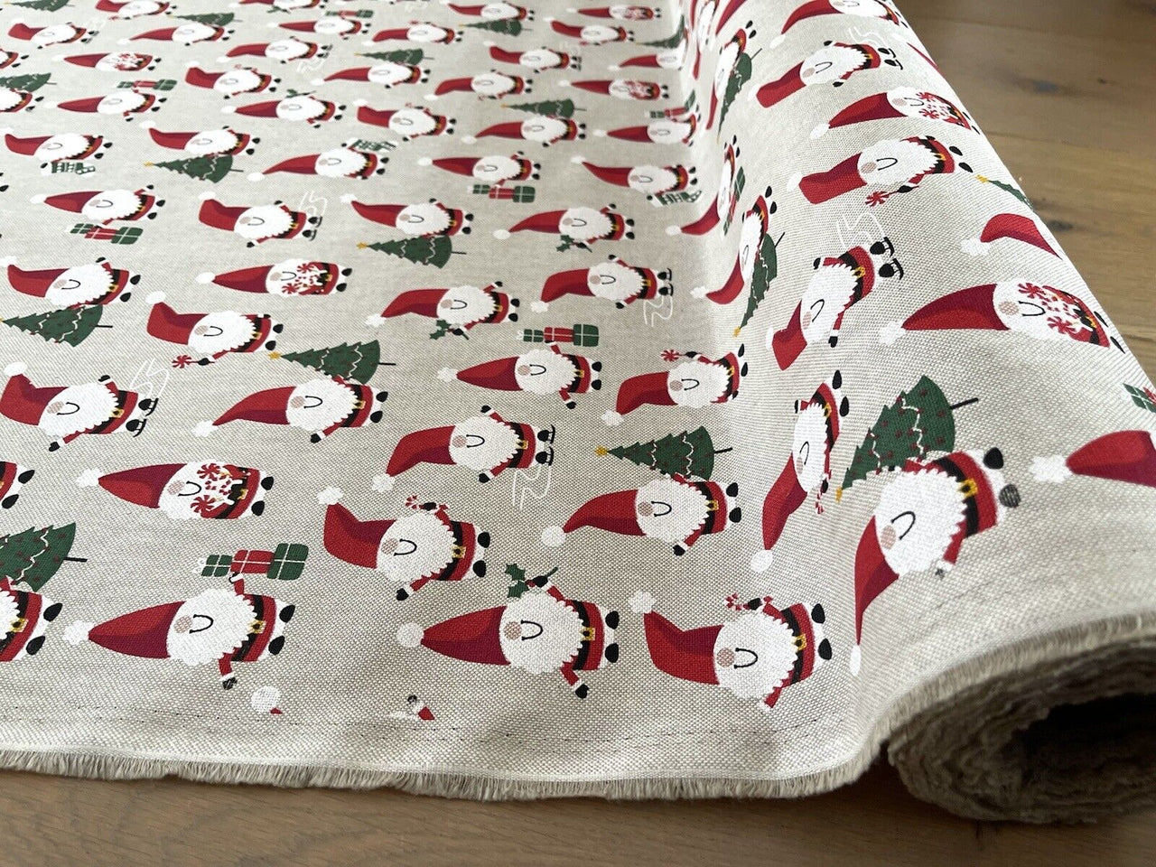 Jolly Santa Cotton Fabric Red Merry Xmas Print for Home Decor Tablecloths Crafts and Kids Winter Gift