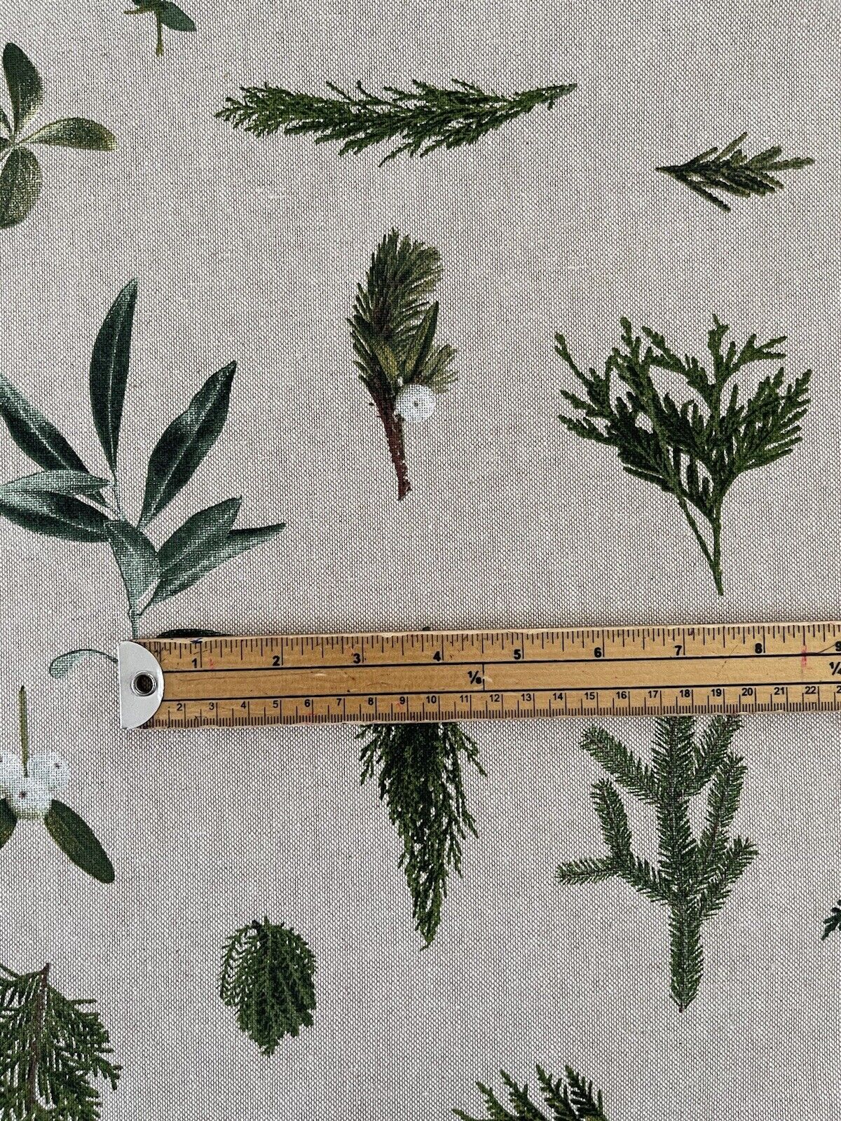 Mistletoe Cotton Fabric - Green Pine Tree Leaves Print, Christmas Sewing Material for Home Decor & Crafts