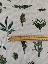 Thumbnail for Mistletoe Cotton Fabric - Green Pine Tree Leaves Print, Christmas Sewing Material for Home Decor & Crafts