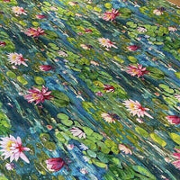 Thumbnail for Lotus Floral Cotton Fabric by Meter Water Lily Sewing Material Blue Artistic Painting Impressionist Monet Style Textile