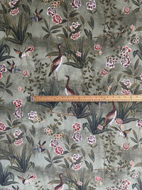 Thumbnail for Goose Bird Garden Botanical Vintage Style Printed Green Cotton Fabric by Meter