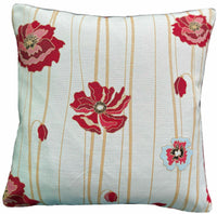 Thumbnail for Red Poppy Cushion Cover Beige Woven Stripes Throw Pillow Botanica Pink Garden