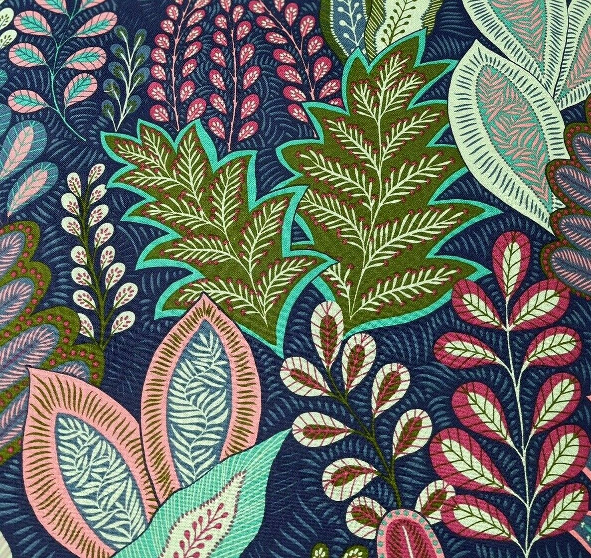 Blue Botanical Garden Printed Cotton Fabric by Meter Purple Lila Leaves Plants