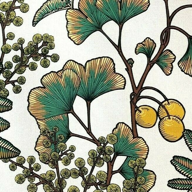 Gingko Bilboa Floral Cotton Fabric by Meter Botanical Mimosa Sewing Fabric Yellow Textile Green Leef Pattern For Crafts