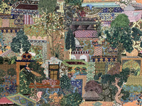 Thumbnail for Botanical Garden Tiles Green Printed Cotton Fabric By Meter Oriental Japanese Motif Sewing Material Bonsai Tree Pattern Purple Print
