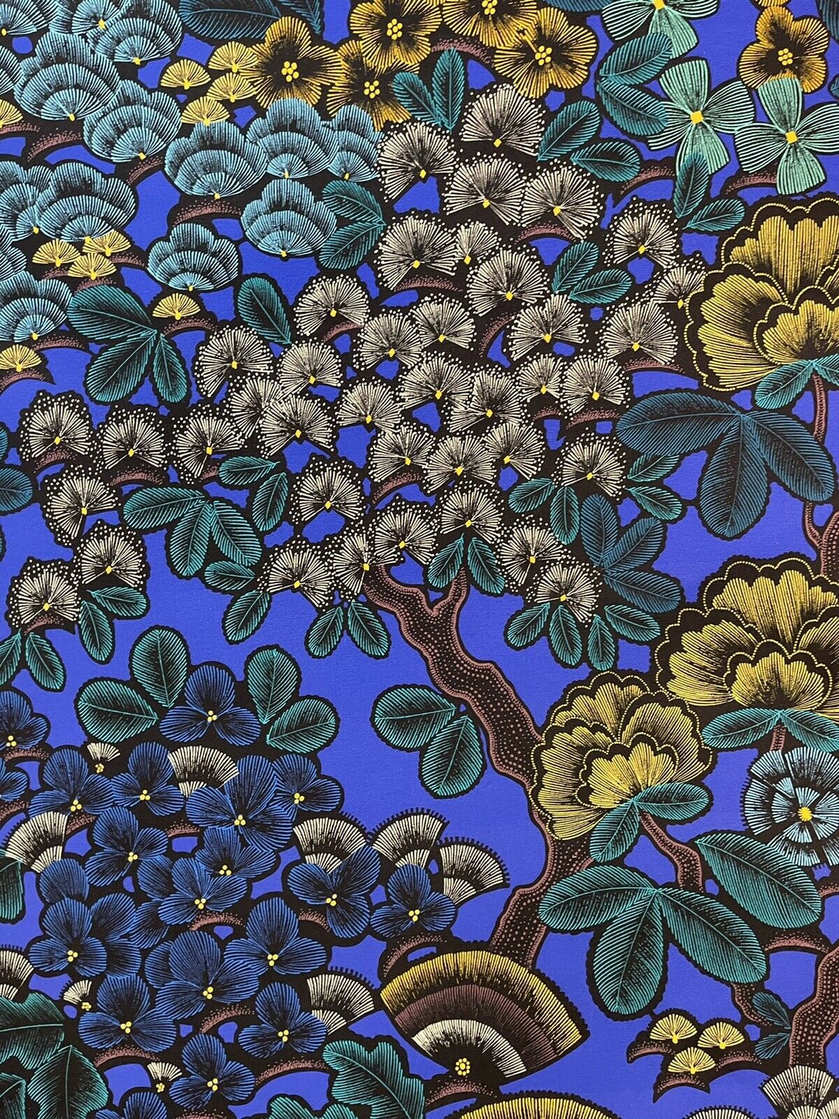 Nights in Kew Garden Cotton Fabric by Meter Botanica Plants Tree Royal Blue