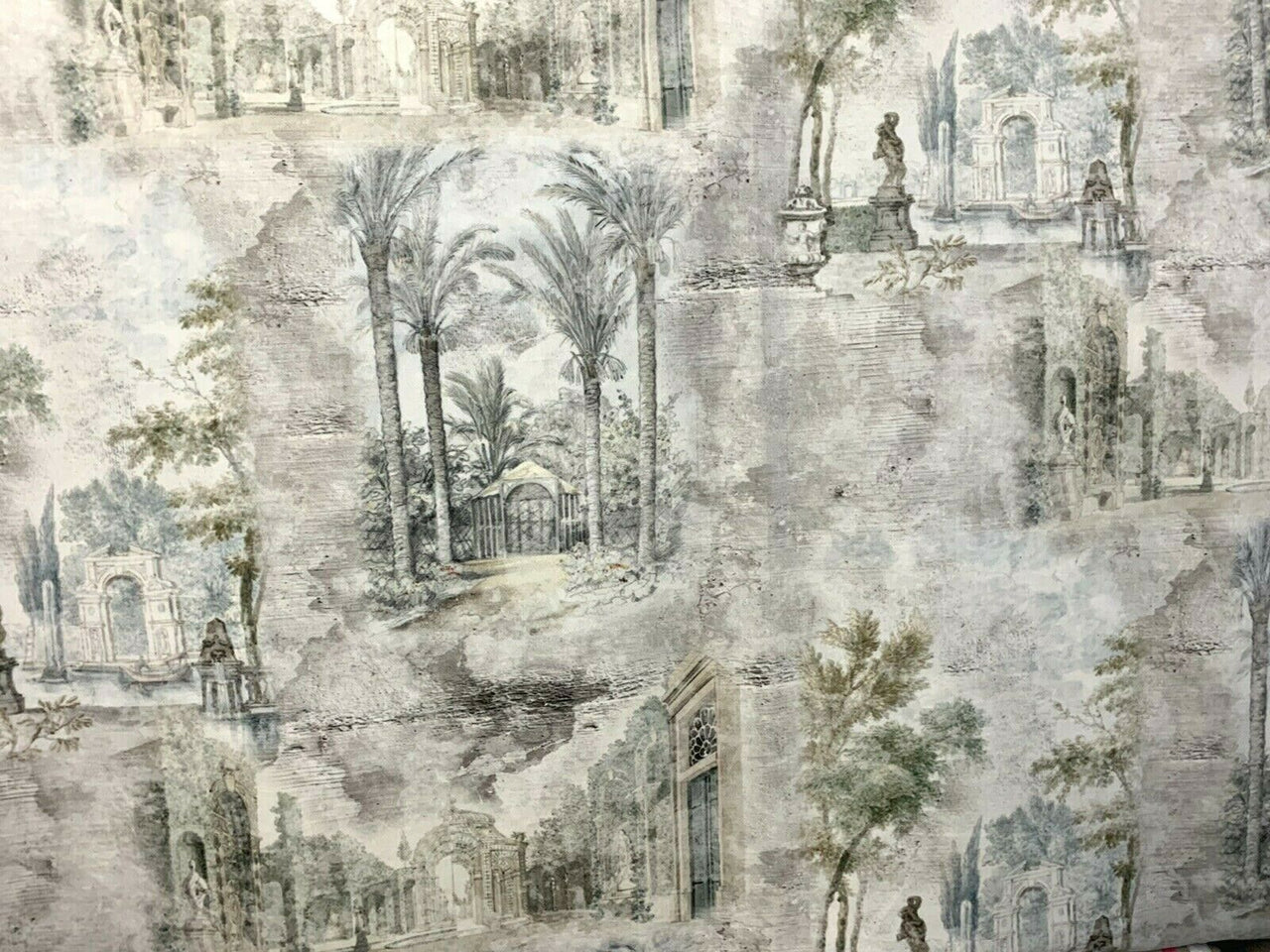 Toile Oriental Fresco Colonial Romantic Italian Velvet Palm Trees Grey by Meter