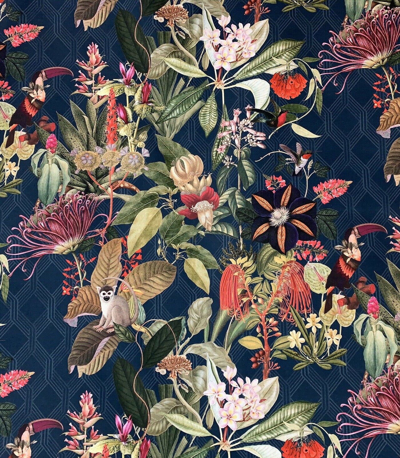 Monkey Toucan Birds Cotton Fabric By The Meter Blue Sewing Material Tropical Floral Textile For Pillows Cushions Crafts