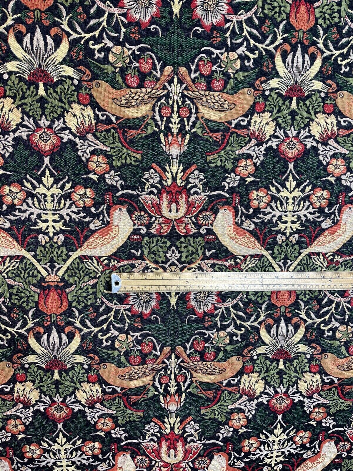 Strawberry Thief William Morris  Woven Fabric Sold by Meter Upholstery Black Red Green