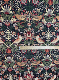 Thumbnail for Strawberry Thief William Morris  Woven Fabric Sold by Meter Upholstery Black Red Green