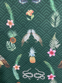 Thumbnail for Crowned Crane Birds printed cotton fabric by the meter Animals Green Sewing Material Snakes Pineapple Tropical Textile for pillows curtains arts crafts