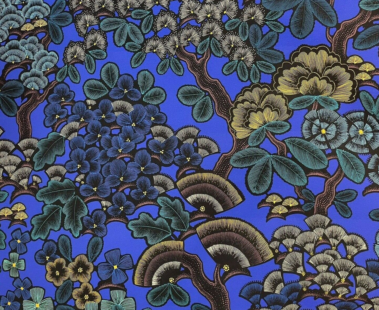 Nights in Kew Garden Cotton Fabric by Meter Botanica Plants Tree Royal Blue