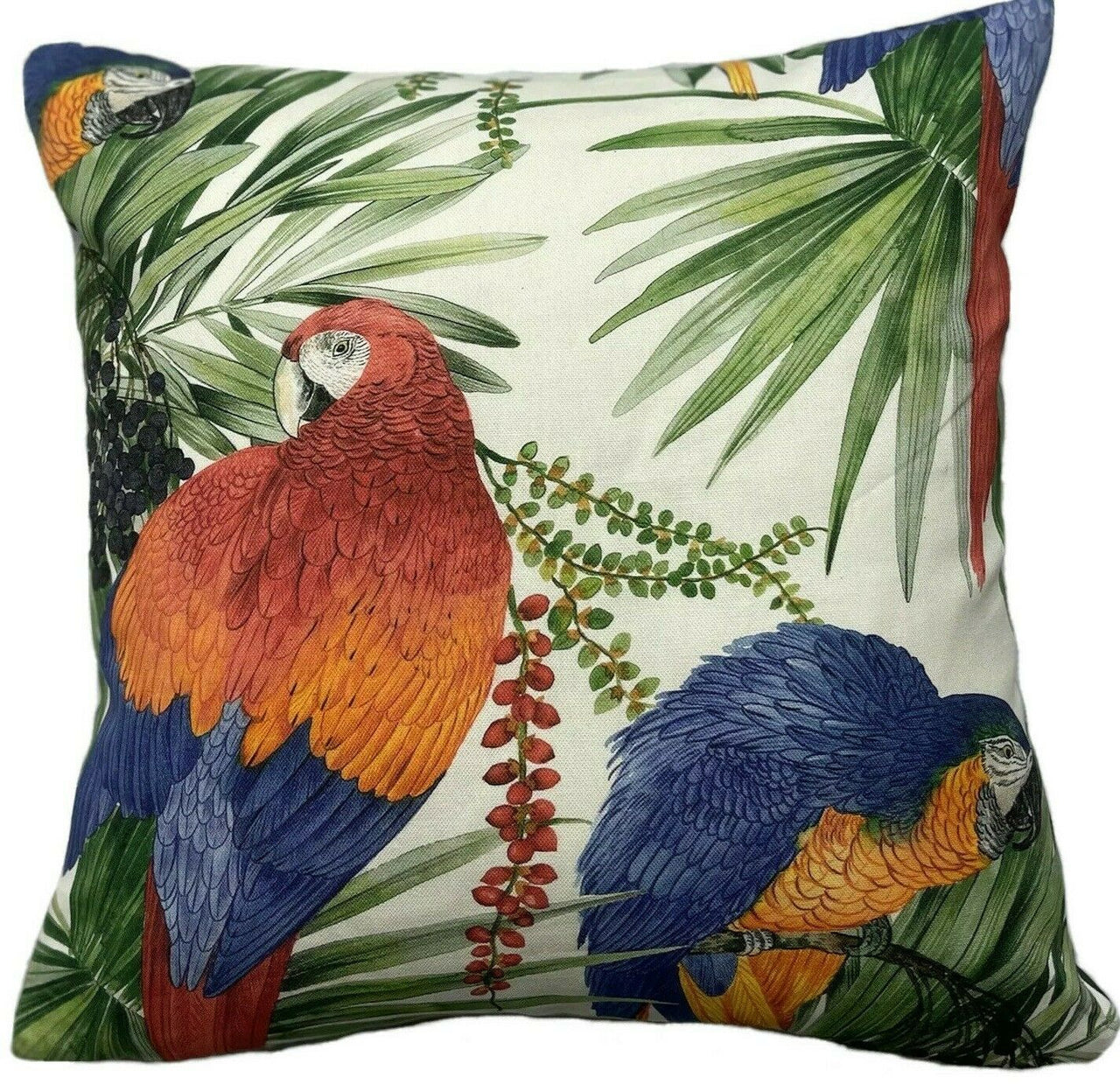 Parrots Cushion Cover Tropical Throw Pillow Case Botanical Green Pillowcase Birds Sofa Decor Palm Tree Leaves print