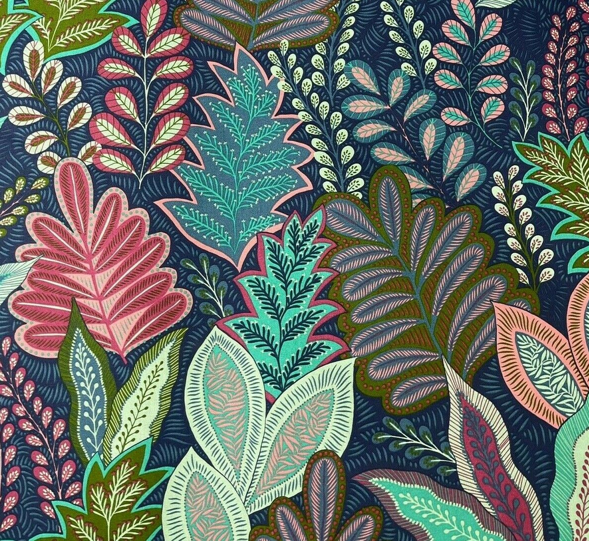 Blue Botanical Garden Printed Cotton Fabric by Meter Purple Lila Leaves Plants