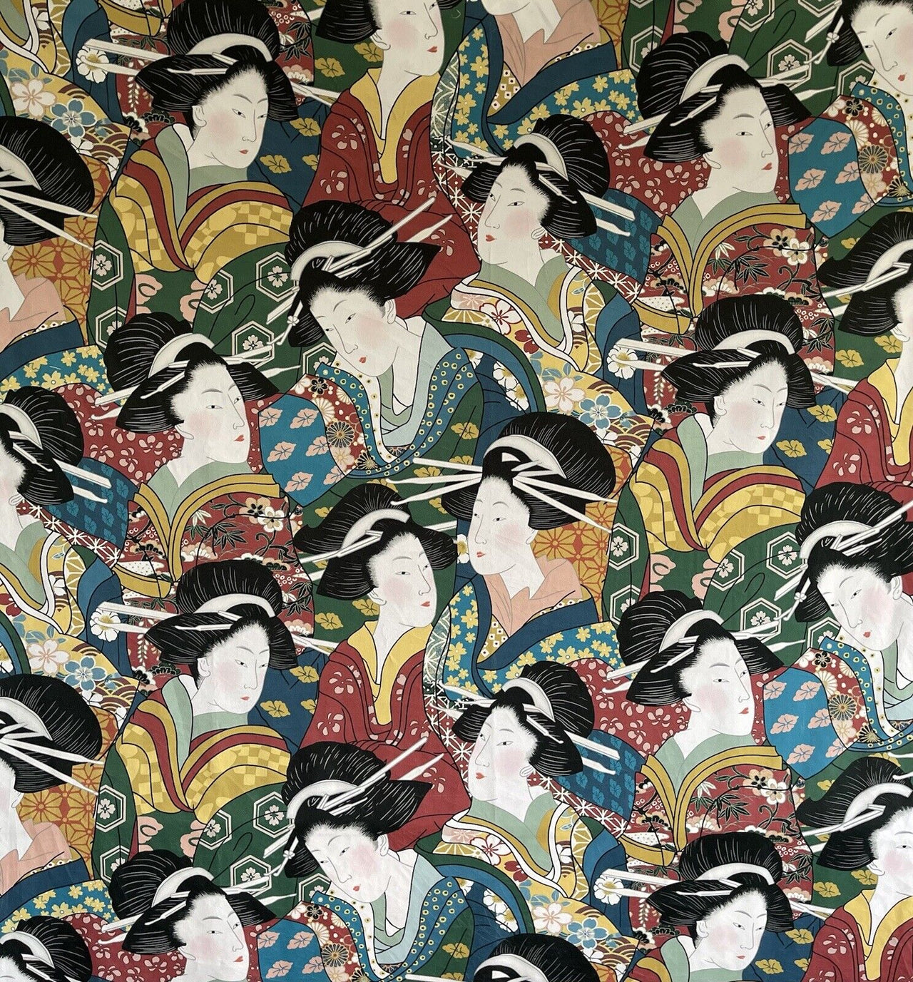 Geisha Velvet Fabric By Meter Toile Sewing Material By Yards Meters Asia Oriental Home Sofa Décor Woman Green Blue Red Yellow Colors